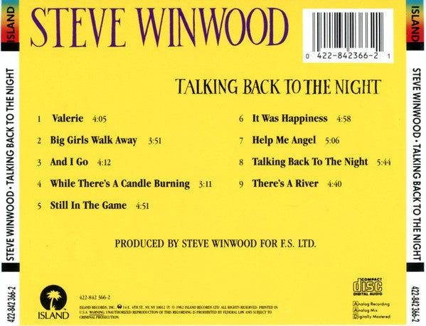 Buy Steve Winwood : Talking Back To The Night (CD) Online for a