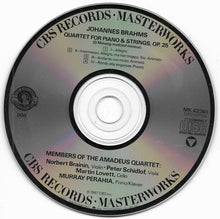 Load image into Gallery viewer, Brahms*, Murray Perahia, Members Of The Amadeus Quartet* : Piano Quartet, Op.25 (CD, Album, RP)