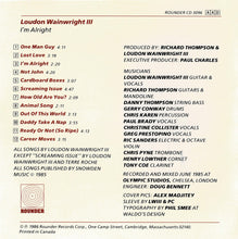 Load image into Gallery viewer, Loudon Wainwright III : I'm Alright (CD, Album)
