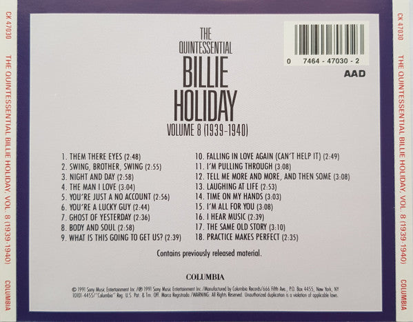 Buy Billie Holiday : The Quintessential Billie Holiday, Volume 8