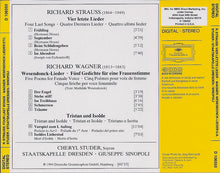 Load image into Gallery viewer, Strauss* · Wagner* - Cheryl Studer • Staatskapelle Dresden • Giuseppe Sinopoli : Vier Letzte Lieder • Wesendonck-Lieder • Tristan Und Isolde (CD, Album, Club)