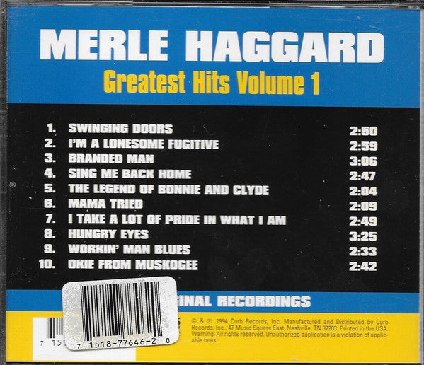 Buy Merle Haggard : Greatest Hits Volume 1 (CD) Online for a great