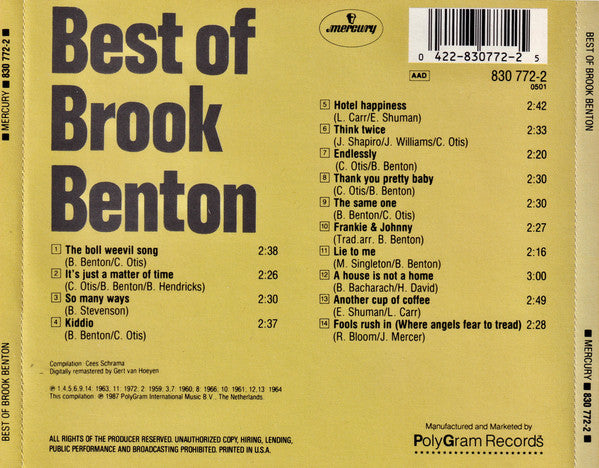 Buy Brook Benton : Best Of Brook Benton (CD) Online for a great price   Antone's Record Shop