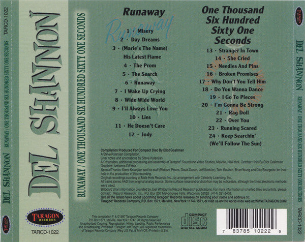 Buy Del Shannon : Runaway / One Thousand Six Hundred Sixty One