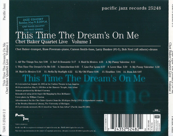 Buy Chet Baker Quartet : Live Volume 1 - This Time The Dream's On