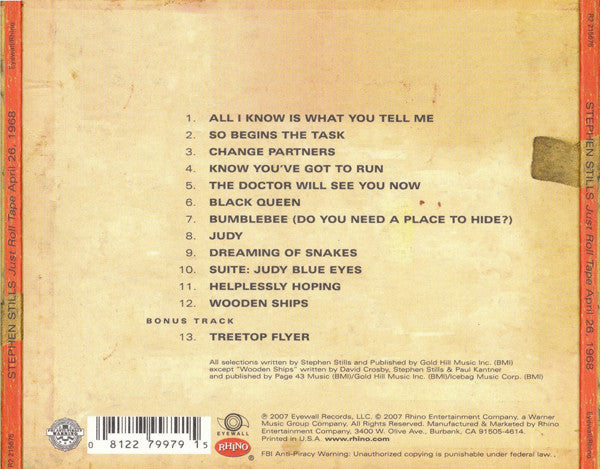Buy Stephen Stills : Just Roll Tape April 26 1968 (CD, Album, Gat