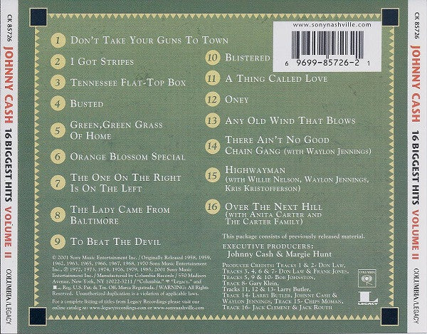 Buy Johnny Cash : 16 Biggest Hits Volume II (CD) Online for a