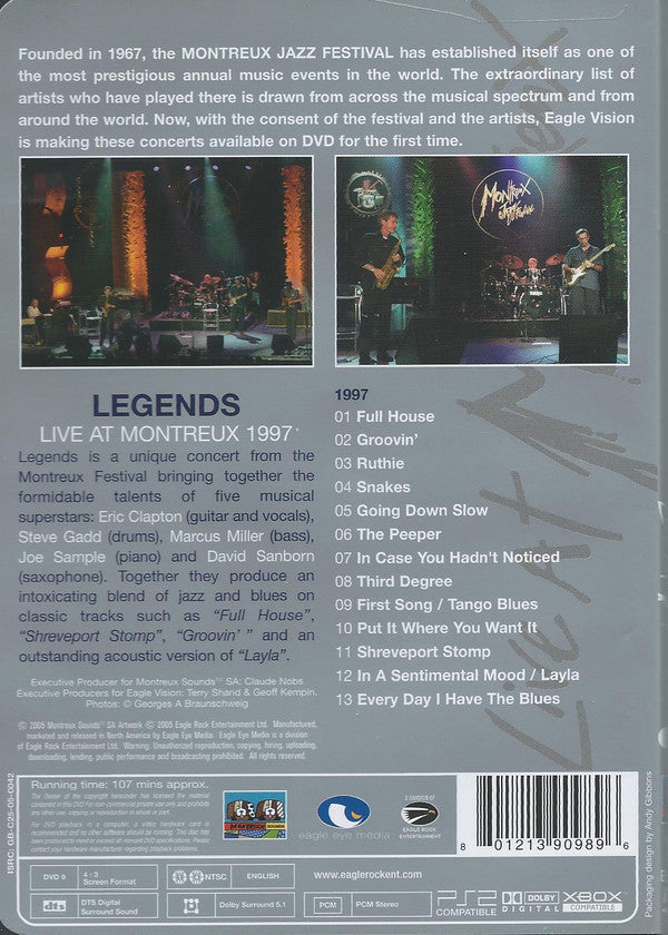 Buy Eric Clapton, Steve Gadd, Marcus Miller, Joe Sample, David Sanborn :  Legends Live At Montreux 1997 (DVD-V, NTSC) Online for a great price –  Antone's Record Shop