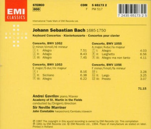 Johann Sebastian Bach, Andrei Gavrilov, The Academy Of St.  Martin-in-the-Fields, Sir Neville Marriner - Klavierkonzerte BWV 1052,  1053, 1055, 1056 ...