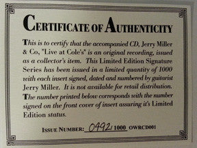 Jerry Miller & Co.* : Live at Cole's (CD, Album, Ltd, Num)