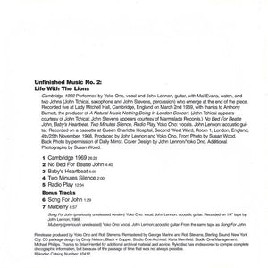 John Lennon/Yoko Ono* : Unfinished Music No. 2: Life With The Lions (CD, Album, Num, RE, RM)