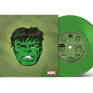 the album cover for Marvel Chorus - Merry Marvel Marching Society (1966 Theme) [Hulk Translucent Green 7" Single]