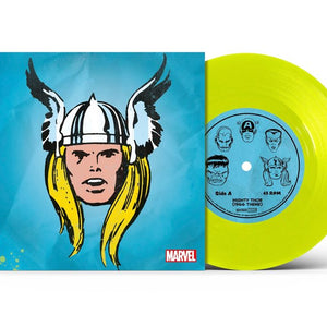 the album cover for Marvel Chorus - Merry Marvel Marching Society (1966 Theme) [Mighty Thor Translucent Yellow 7" Single]