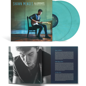the album cover for Shawn Mendes - Illuminate - 10th Anniversary Edition [Translucent Aqua 2 LP]