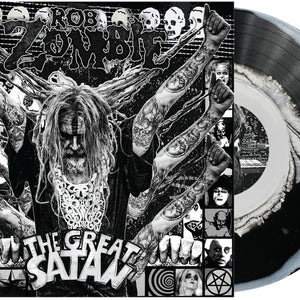 the album cover for Rob Zombie - The Great Satan [Indie Exclusive Black and White Swirl Vinyl]