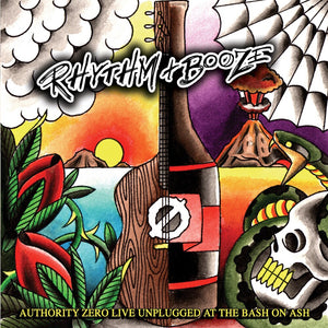 the album cover for Authority Zero - Rhythm + Booze - Live [Indie Exclusive Metallic Gray]