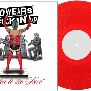 the album cover for Fat Mike - Rotten to the Score: The 40 Years of Fuckin' Up Original Score  [Transparent Red with Silver Glitter ]