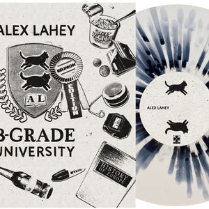 the album cover for Lahey - B-Grade University - Black & White Splatter Colored Vinyl