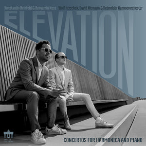 the album cover for Benyamin Nuss - Elevation - Concertos For Harmonica & Piano