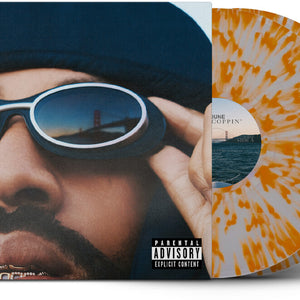 the album cover for Larry June - Who Coppin [Indie Exclusive Clear & Orange Splatter]