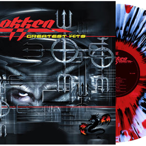 the album cover for Dokken - Greatest Hits - [Black Clear Red White Haze Splatter]