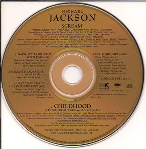 Michael Jackson Vocal Duet With Janet Jackson : Scream (The Remix Edits) (CD, Maxi, Promo, Dem)