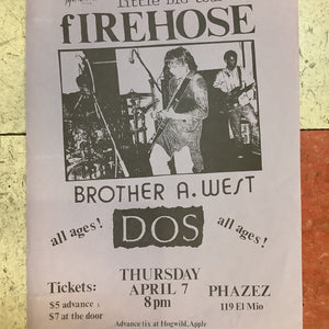 Firehose, Brother A. West, and DOS at Phazez - 1988 (Poster)