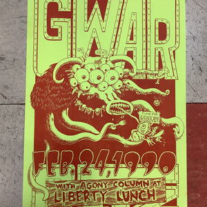 Gwar and Agony Column at Liberty Lunch - 1990 (Poster)