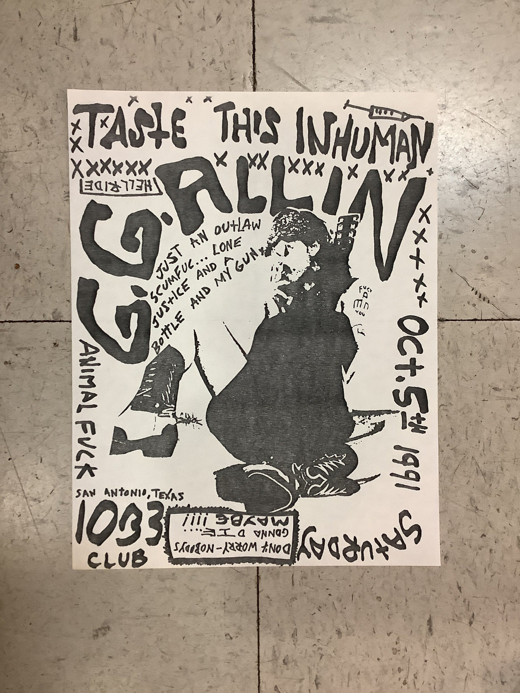 G.G. Allin at 1033 Club - 1991 (Poster)