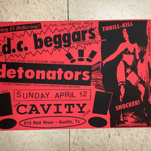 D.C. Beggars & Detonators at The Cavity Club - 1992 (Poster) Red