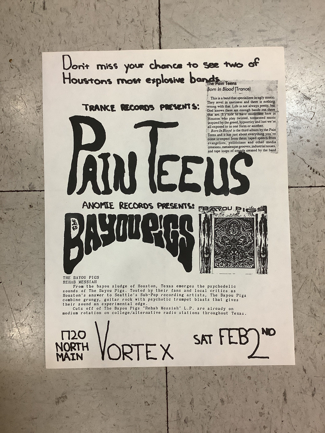 Pain Teens and Bayou Pigs at Vortex (Poster)