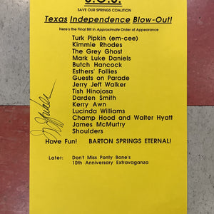 Save Our Springs Coalition Texas Independence Blow-Out (Poster)