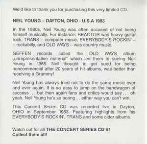 Neil Young – Dayton, Ohio - U.S.A September 1983 "The Concert Series" (CD)