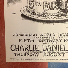 Load image into Gallery viewer, Armadillo World Headquarters 5th Birthday Ft. Charlie Daniels Band - 1975 (Poster)
