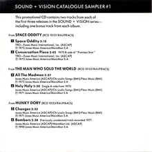 Load image into Gallery viewer, David Bowie : Sound + Vision Catalogue Sampler #1 (CD, Promo, Smplr)
