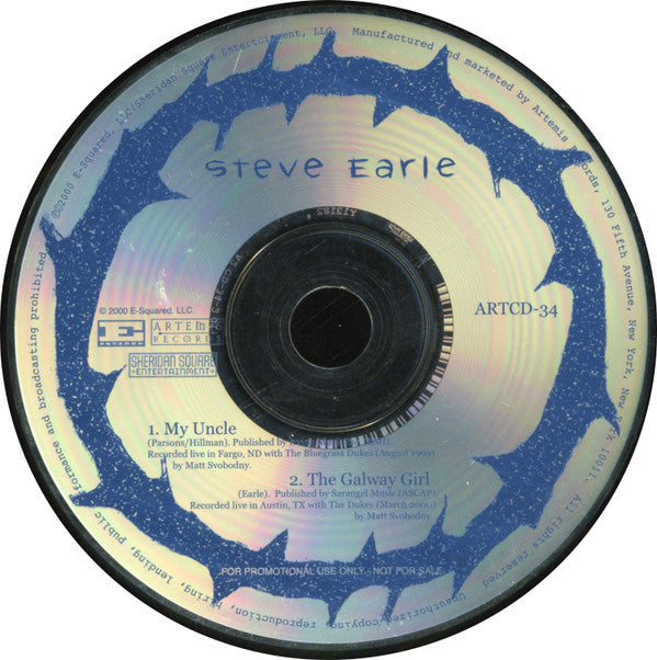 Steve Earle : My Uncle (Live)  / The Galway Girl (Live) (CD, Single, Promo)