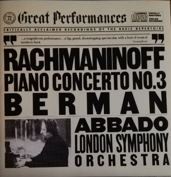 Sergei Vasilyevich Rachmaninoff, Lazar Berman, Claudio Abbado, The London Symphony Orchestra : Piano Concerto No.3 (CDr, RM)