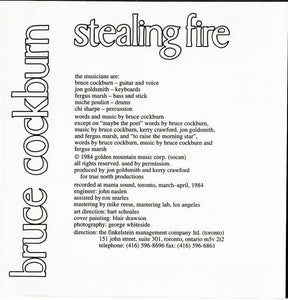 Bruce Cockburn : Stealing Fire (CD, Album, RE)