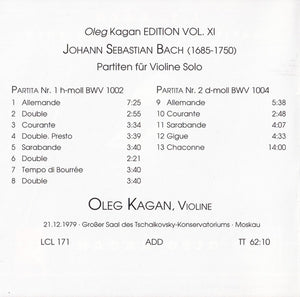 J. S. Bach*  -  Oleg Kagan : Partiten Für Violine Solo BWV 1002 & No. 2 BWV 1004 (CD, Album)