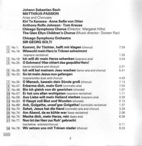 J.S. Bach* / Te Kanawa*, von Otter*, Rolfe Johnson*, Krause* / Chicago Symphony Orchestra* And Chorus*, Sir Georg Solti* : Bach: Matthäus-Passion (Arias And Choruses) (CD)