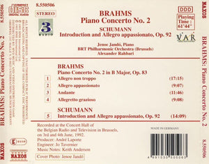 Brahms*, Schumann*, Jenoe Jandó*, BRT Philharmonic Orchestra (Brussels)*, Alexander Rahbari : Piano Concerto No. 2 / Introduction And Allegro Appassionato, Op. 92 (CD, Album)