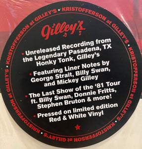 Kris Kristofferson : Live At Gilley's (LP, Album, Red)