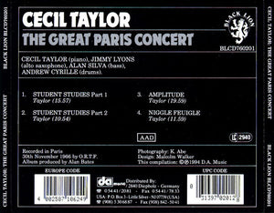 Cecil Taylor : The Great Paris Concert (CD, Album, RE)