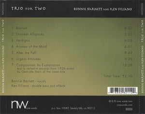 Bonnie Barnett And Ken Filiano : Trio For Two (CD, Album)