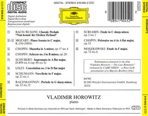 Horowitz* : Bach/Busoni · Chopin · Liszt · Moszkowski · Mozart · Rachmaninov · Schubert · Schumann · Scriabin (CD, Album)